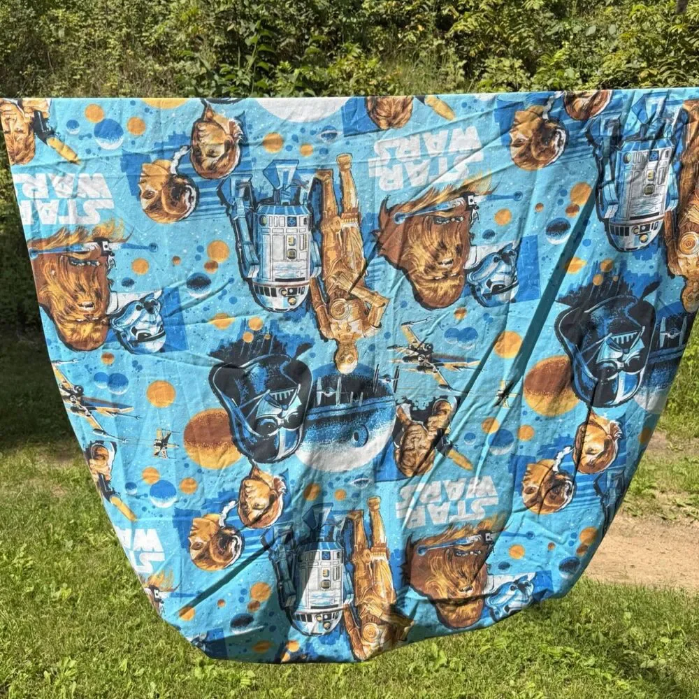 VTG 70s Star Wars Fitted Twin Sheet, Bibb Retro Skywaker New Hope Space Room